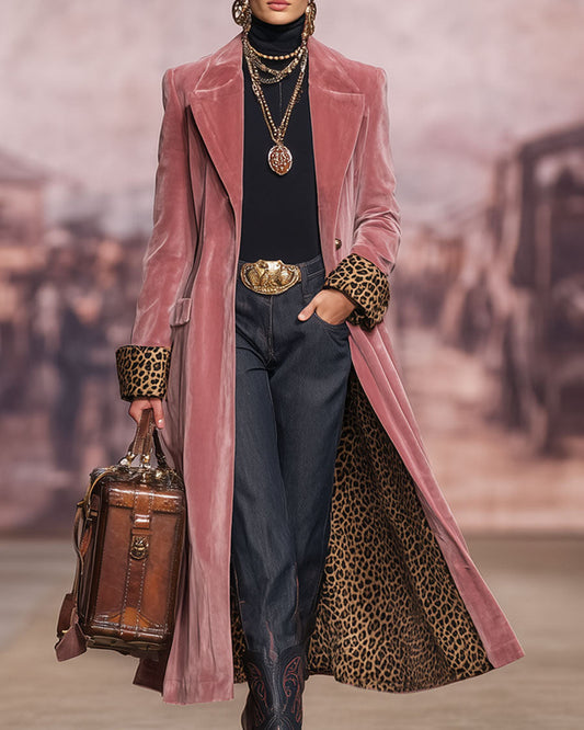 Madison | Manteau long en velours coupe tailleur - Rose