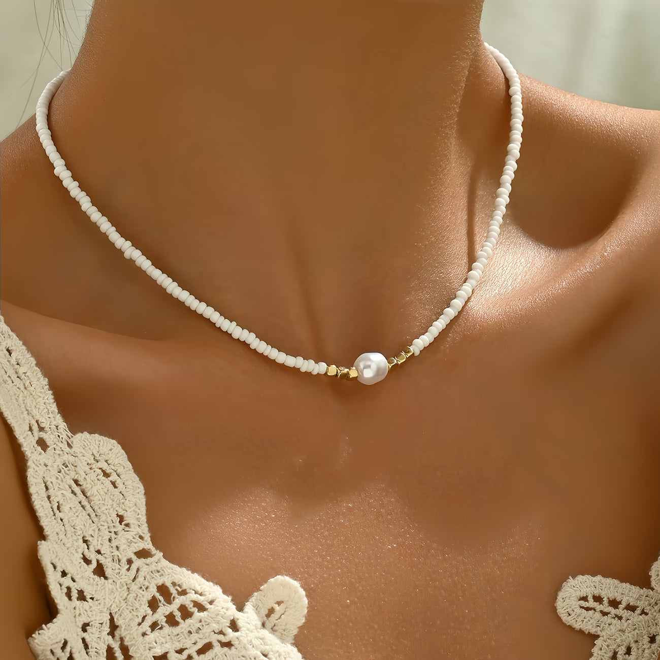 Collier minimaliste turquoise et perles