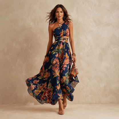 Céleste | Robe longue florale à une épaule