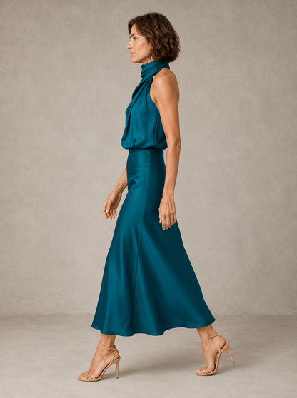 Harper | Robe longue du soir en satin dos-nu