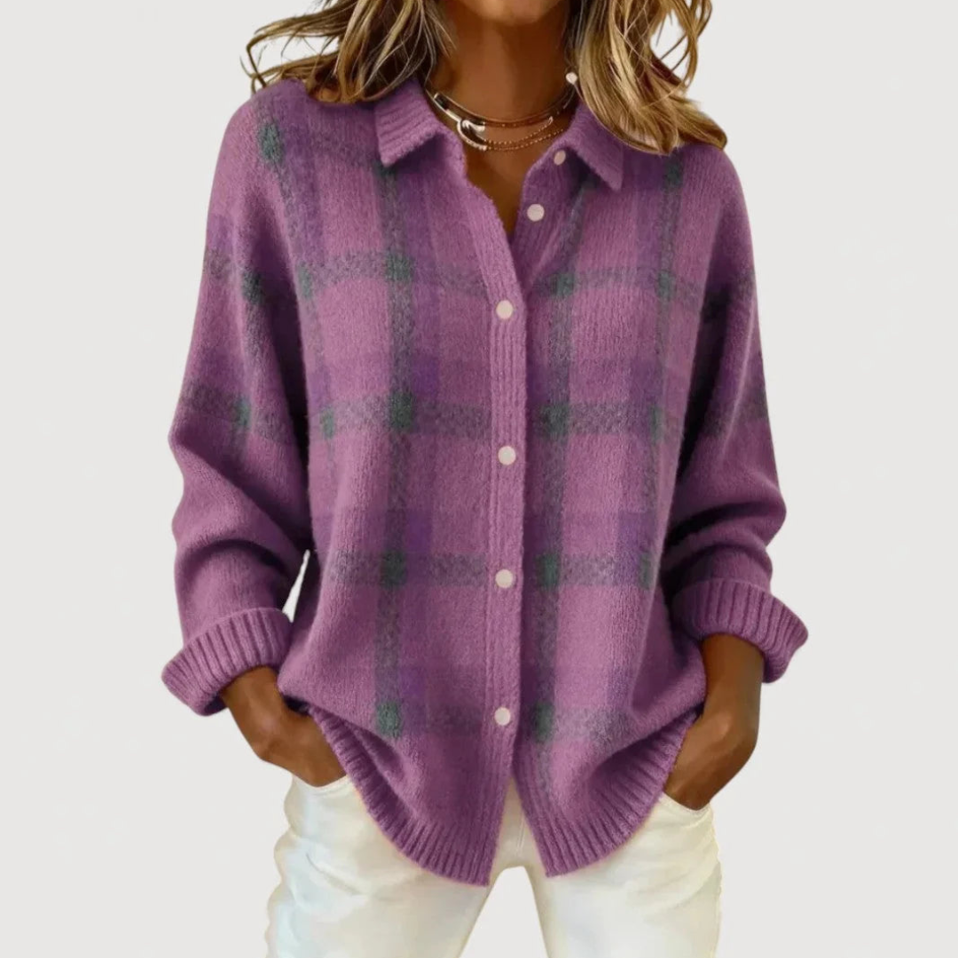 Sofia | Cardigan en maille à carreaux - Violet