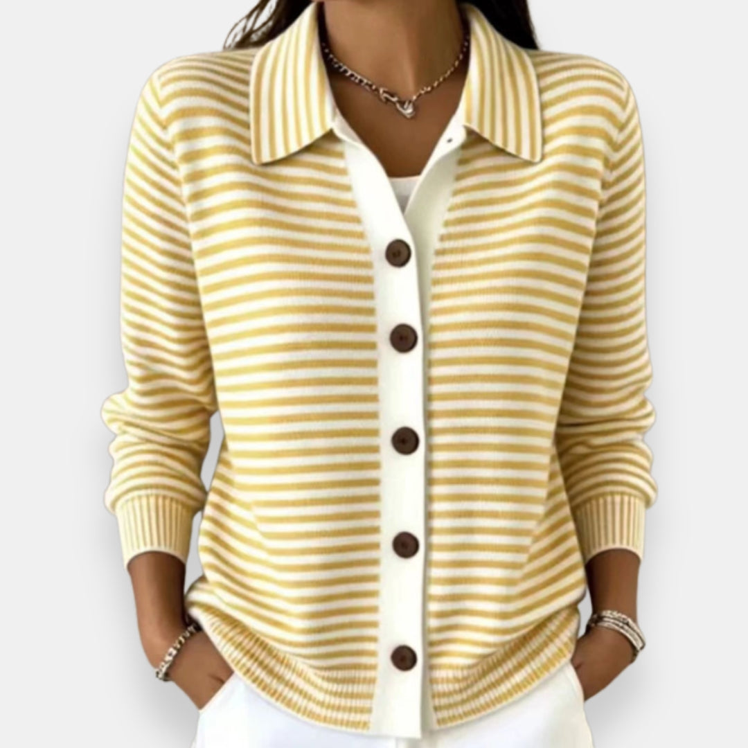 Pilar | Veste en maille rayée à boutonnage - Jaune