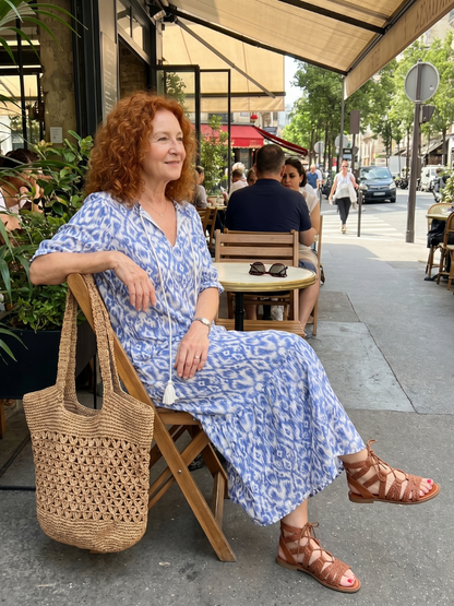 Ottoline | Robe midi imprimée à encolure à pompons