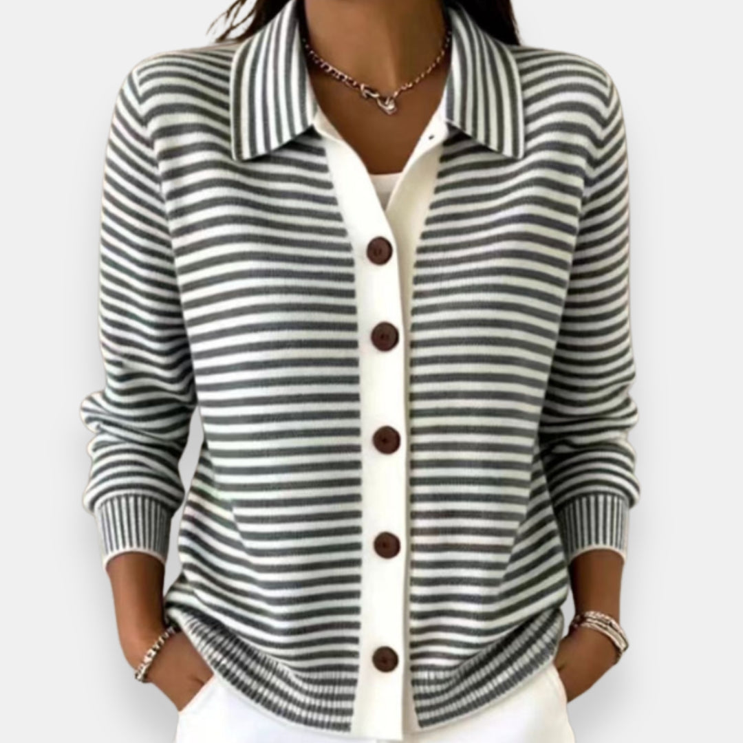 Pilar | Veste en maille rayée à boutonnage - Noir
