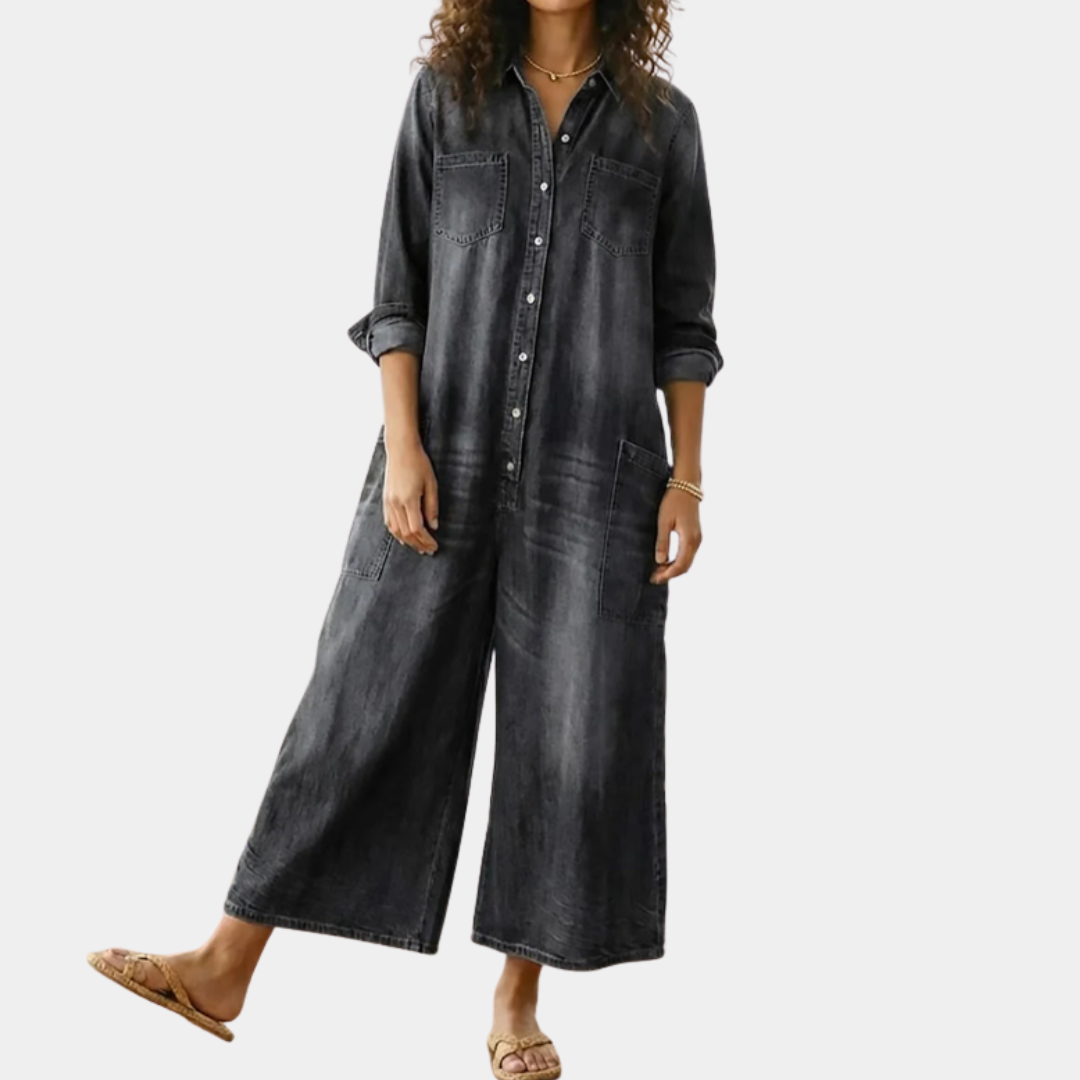 Saylor | Combinaison en jean de coton délavé vintage à boutons