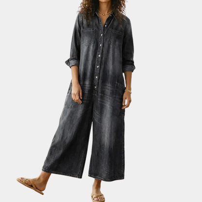 Saylor | Combinaison en jean de coton délavé vintage à boutons