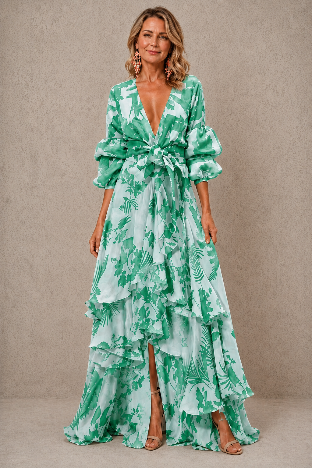 Victoria | Robe longue à volants et ceinture nœud