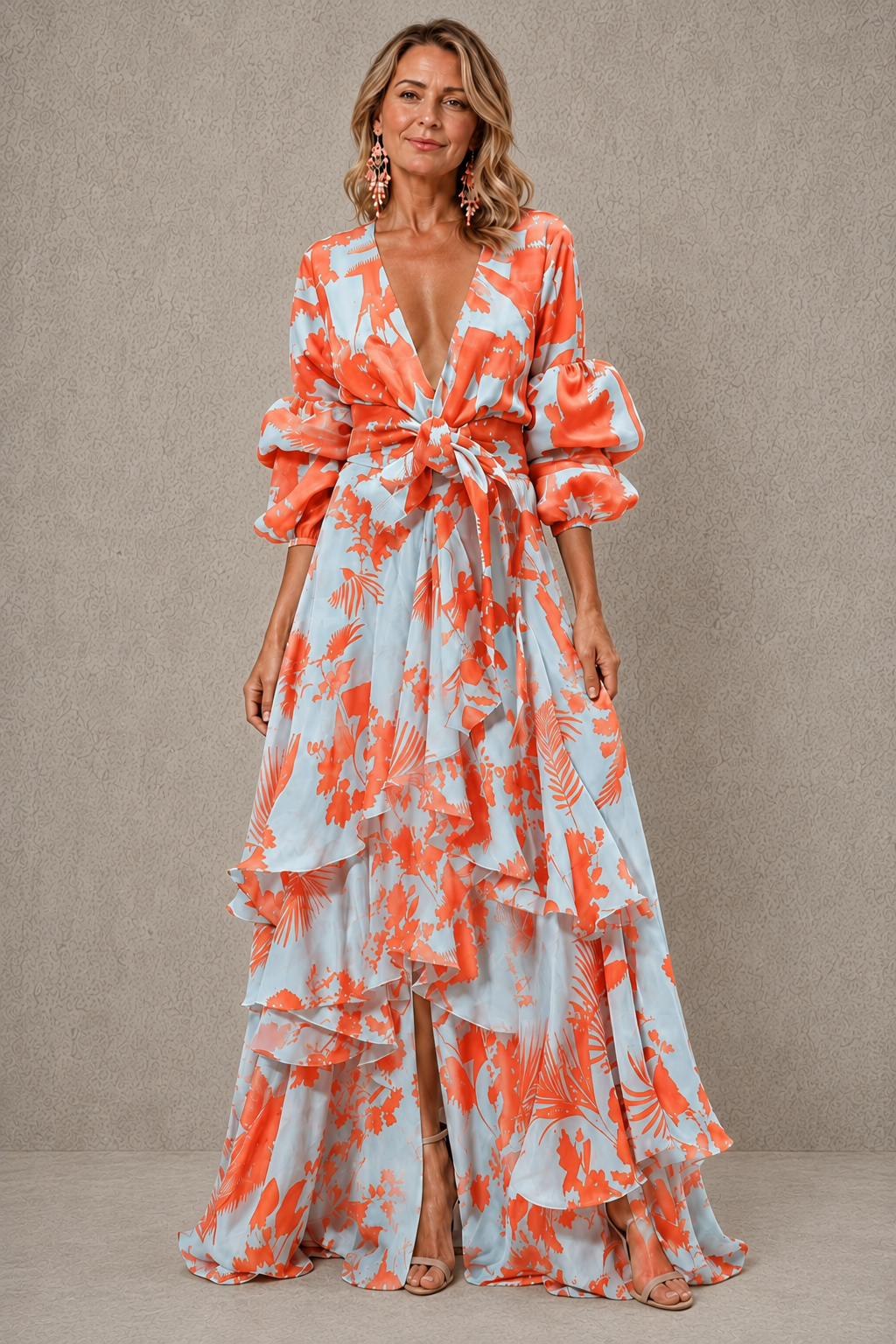 Victoria | Robe longue à volants et ceinture nœud
