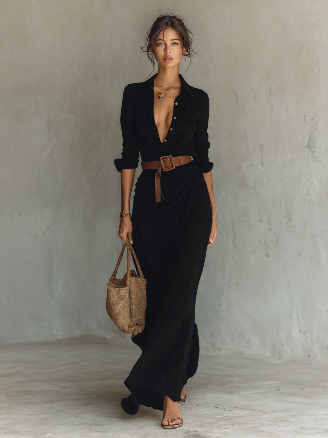 Amelia | Robe longue à col tailleur