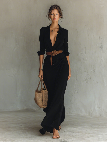 Amelia | Robe longue à col tailleur