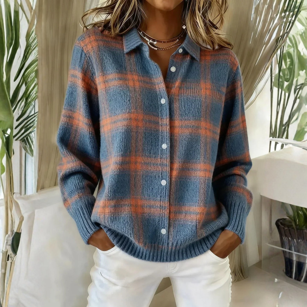 Grazia | Cardigan en maille à carreaux - Bleu