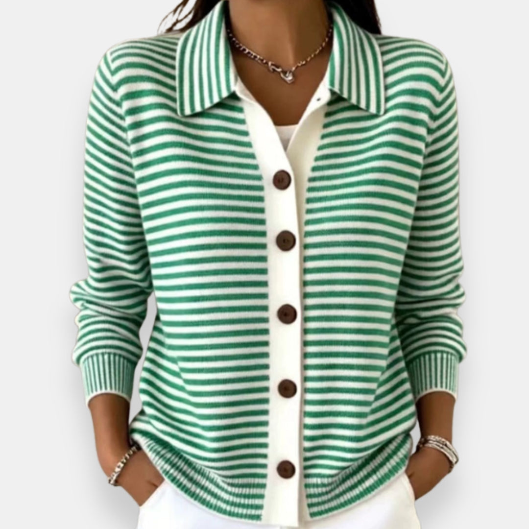 Pilar | Veste en maille rayée à boutonnage - Vert