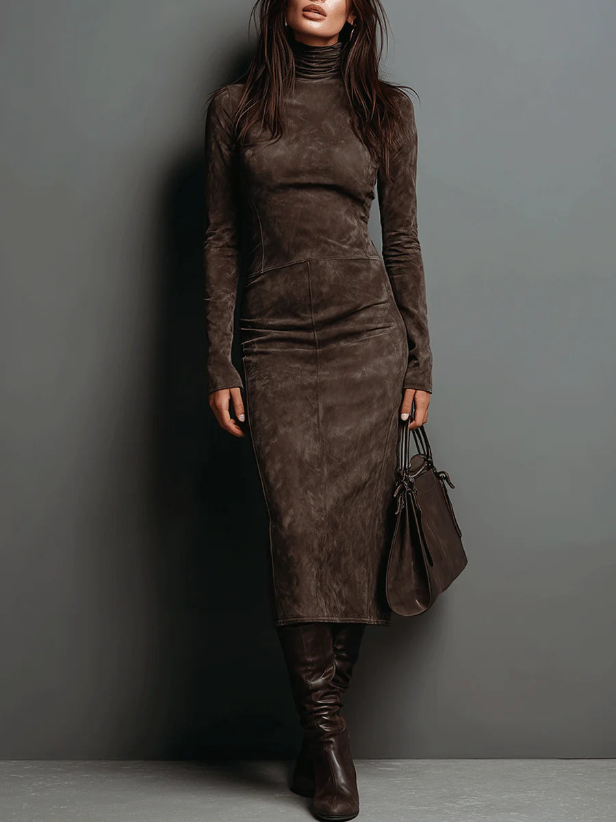 Lorena | Robe mi-longue à col montant