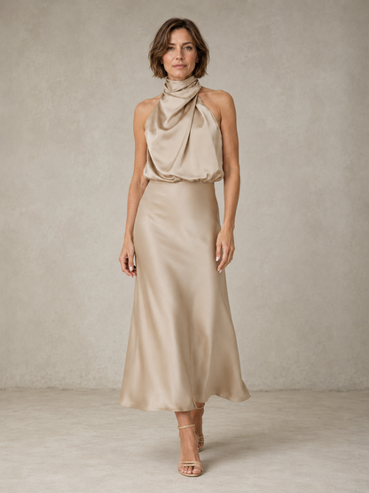 Harper | Robe longue du soir en satin dos-nu