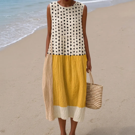 Leah™ | Robe midi colorblock à pois