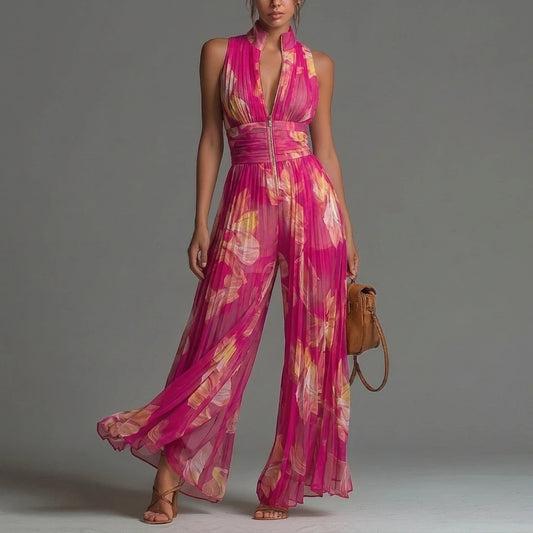 Zsófia | Combinaison plissée en mousseline rose fuchsia