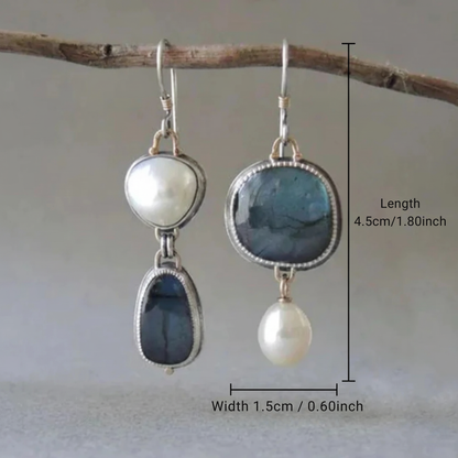 Boucles d'oreilles vintage en pierre bleue et perle