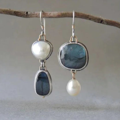 Boucles d'oreilles vintage en pierre bleue et perle