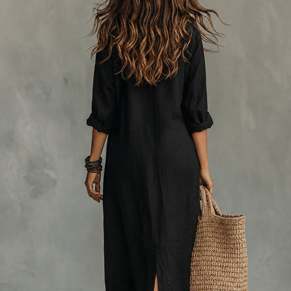  Nathalie | Robe longue noire ample boutonnée