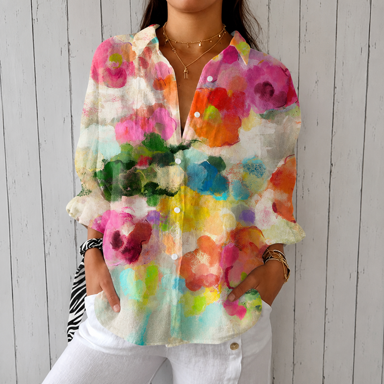 Caroline | Blouse à fleurs aquarelle