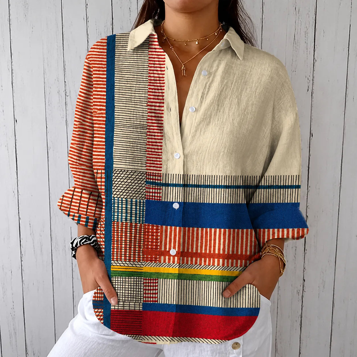 Catherine | Blouse patchwork à rayures