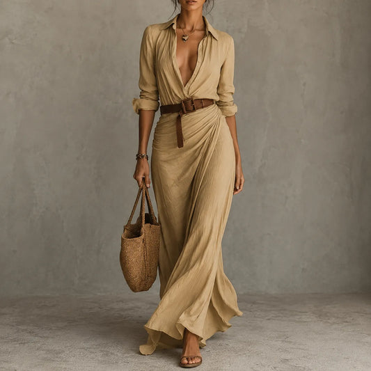 Amelia | Robe longue à col tailleur