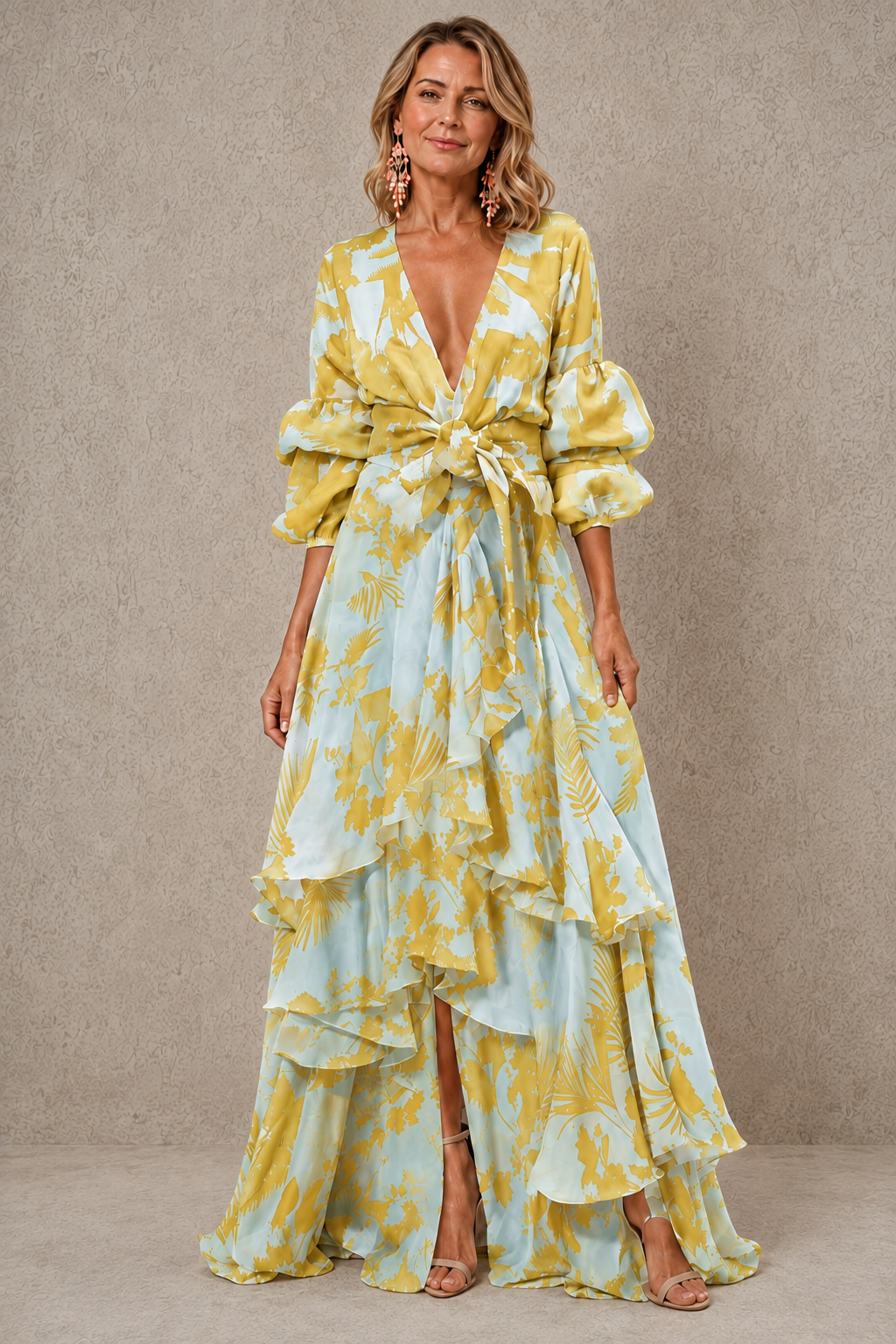 Victoria | Robe longue à volants et ceinture nœud