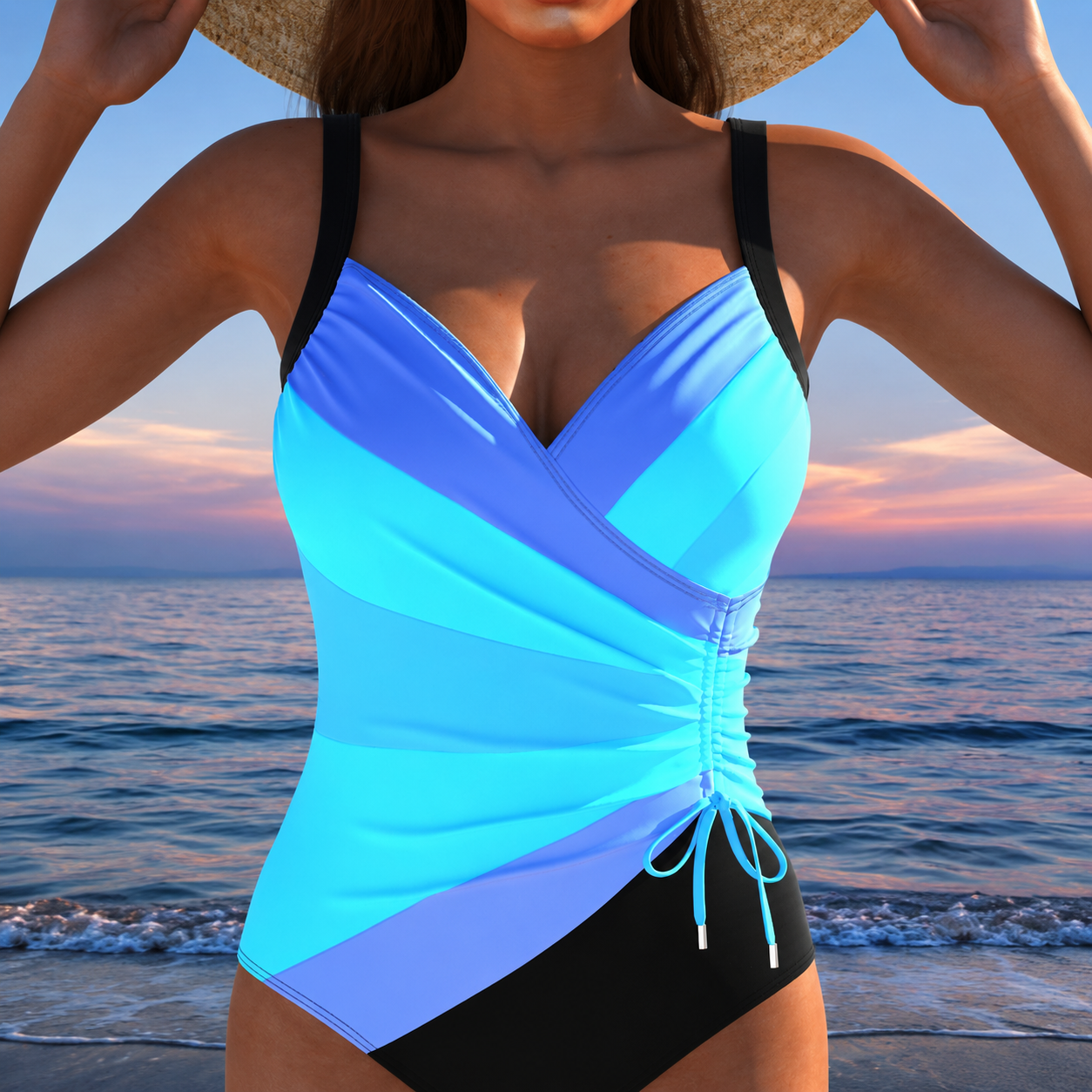 Mercedes™ | Maillot de bain de luxe à décolleté croisé et imprimé multicolore
