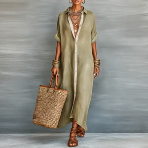 Manuela | Robe longue vert olive coupe minimaliste