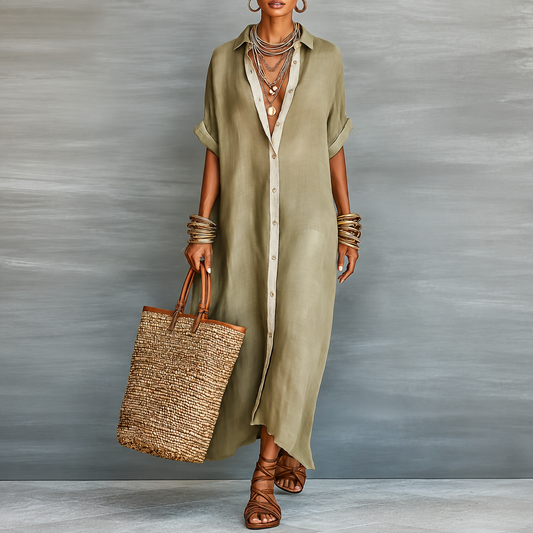 Manuela | Robe longue vert olive coupe minimaliste