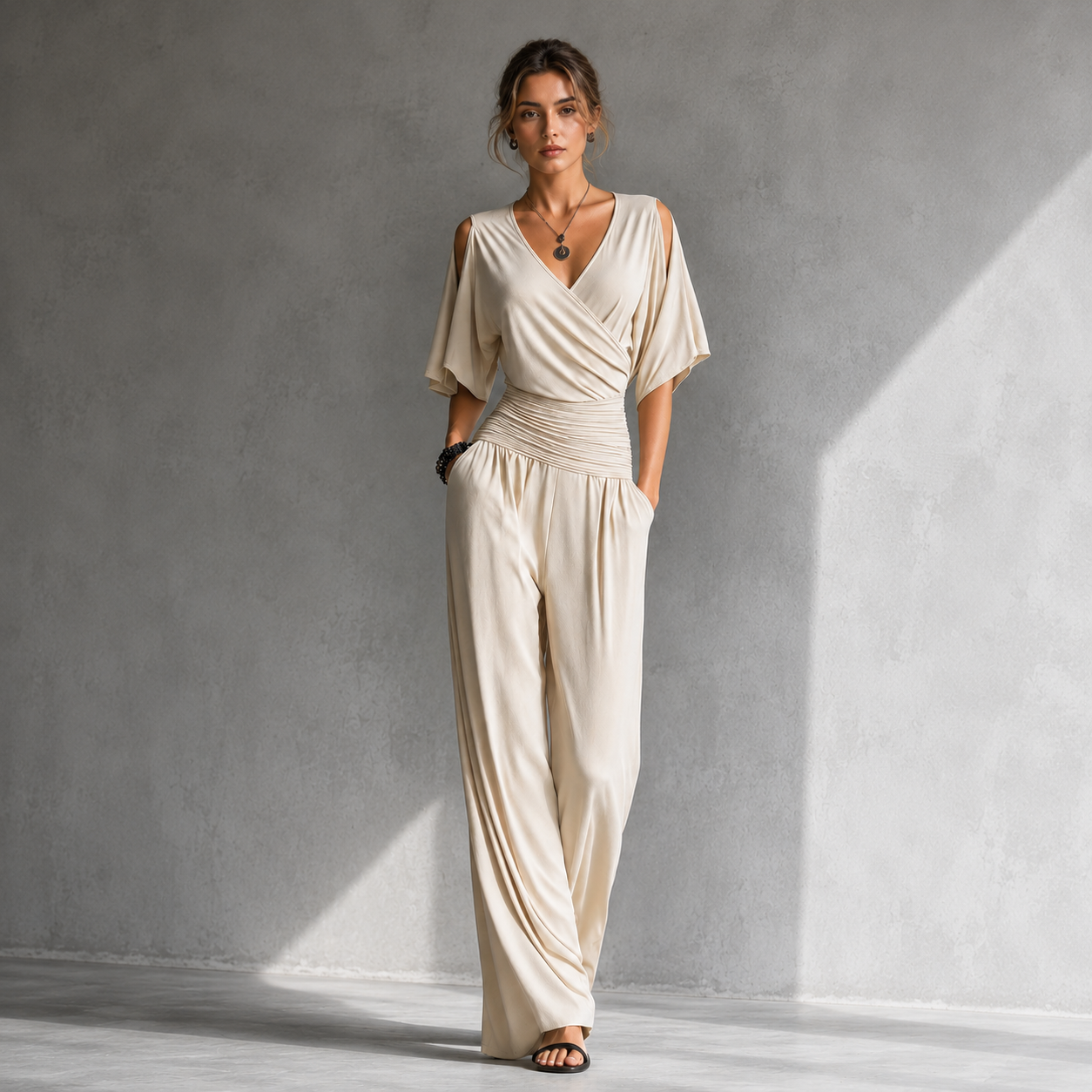 Alia | Combinaison chic avec effet croisé et jambes larges