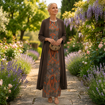 Daniela | Robe longue imprimée avec gilet assorti