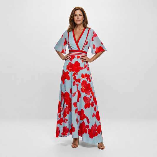 Corinne | Robe à fleurs à col en V et manches courtes
