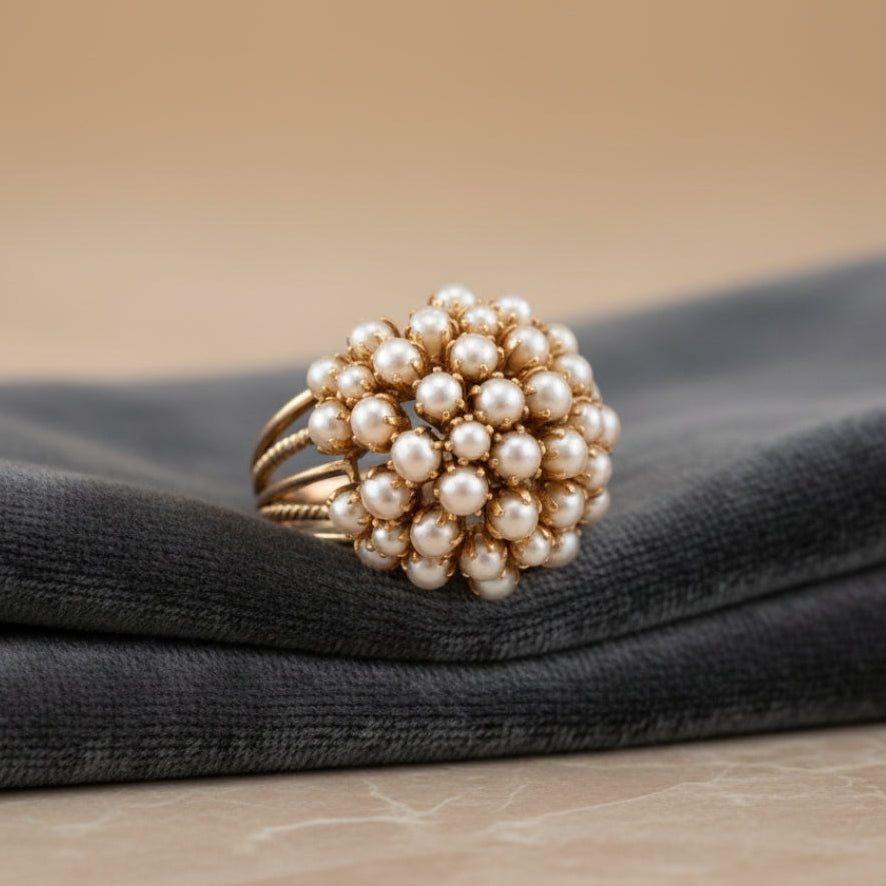 Bague en or à perle incrustée classique