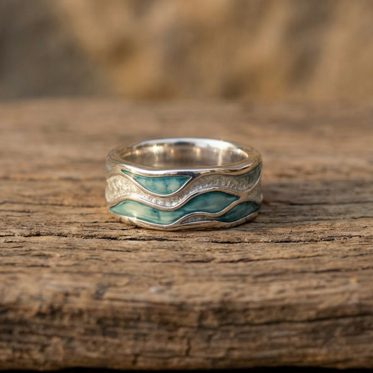 Bague vagues argentées turquoise