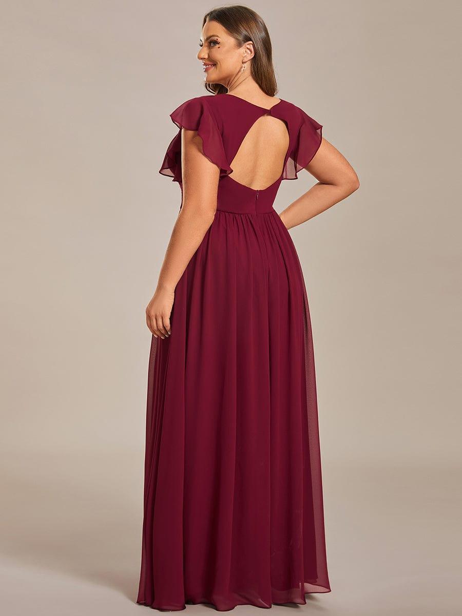 LILYANA™ | Robe de demoiselle d'honneur en mousseline à manches plissées et dos fendu