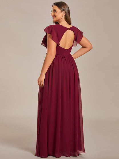 LILYANA™ | Robe de demoiselle d'honneur en mousseline à manches plissées et dos fendu
