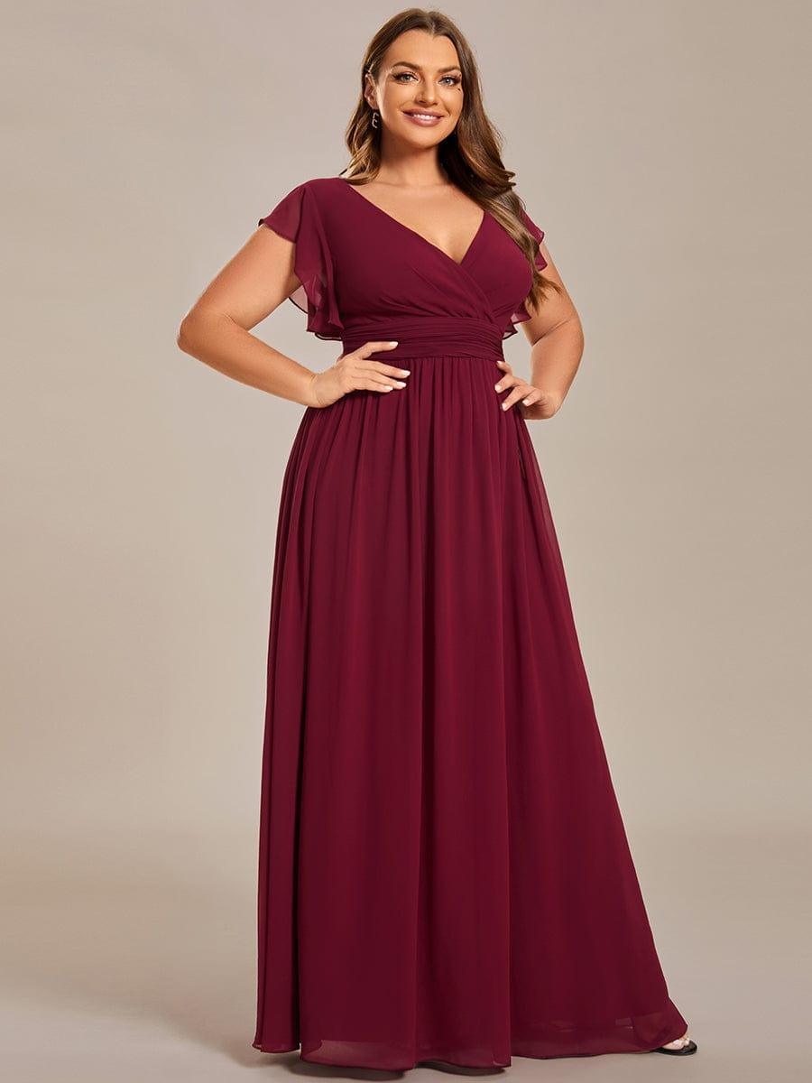 LILYANA™ | Robe de demoiselle d'honneur en mousseline à manches plissées et dos fendu