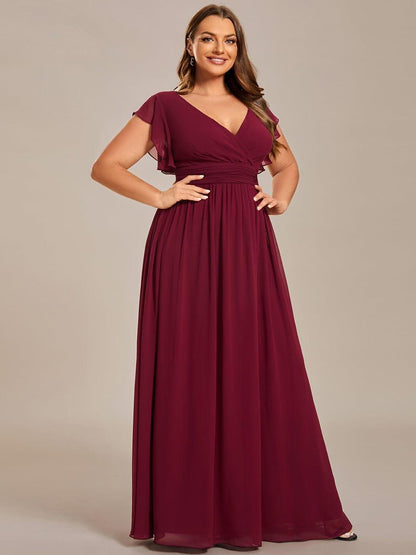 LILYANA™ | Robe de demoiselle d'honneur en mousseline à manches plissées et dos fendu