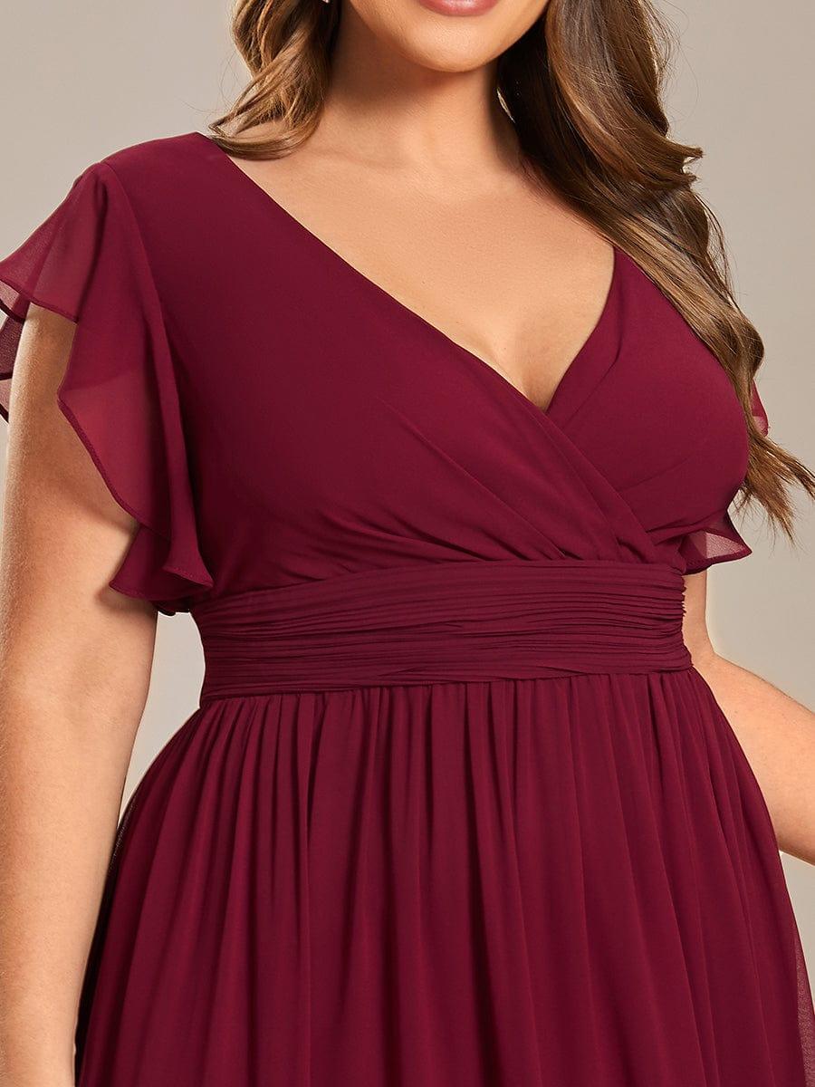 LILYANA™ | Robe de demoiselle d'honneur en mousseline à manches plissées et dos fendu