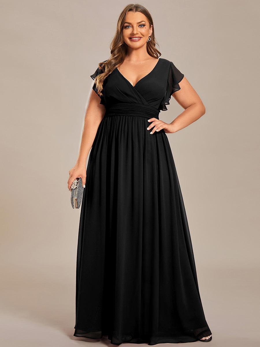 LILYANA™ | Robe de demoiselle d'honneur en mousseline à manches plissées et dos fendu