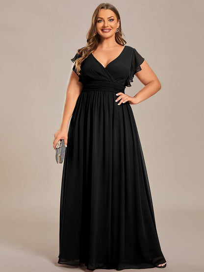 LILYANA™ | Robe de demoiselle d'honneur en mousseline à manches plissées et dos fendu