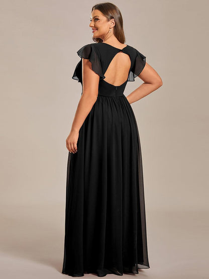LILYANA™ | Robe de demoiselle d'honneur en mousseline à manches plissées et dos fendu