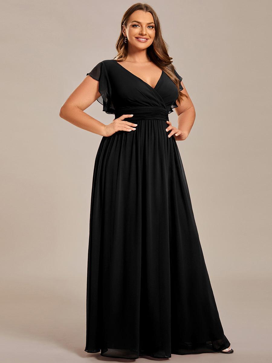LILYANA™ | Robe de demoiselle d'honneur en mousseline à manches plissées et dos fendu