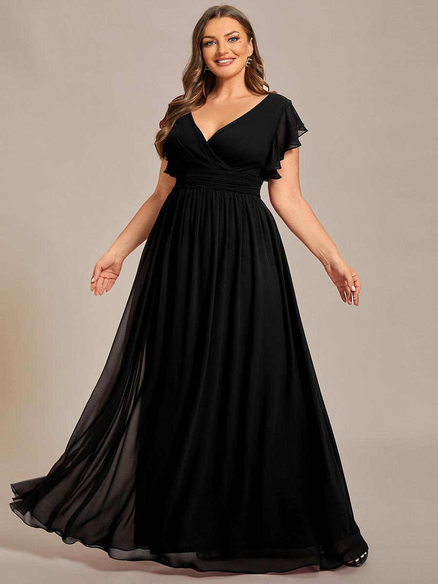 LILYANA™ | Robe de demoiselle d'honneur en mousseline à manches plissées et dos fendu