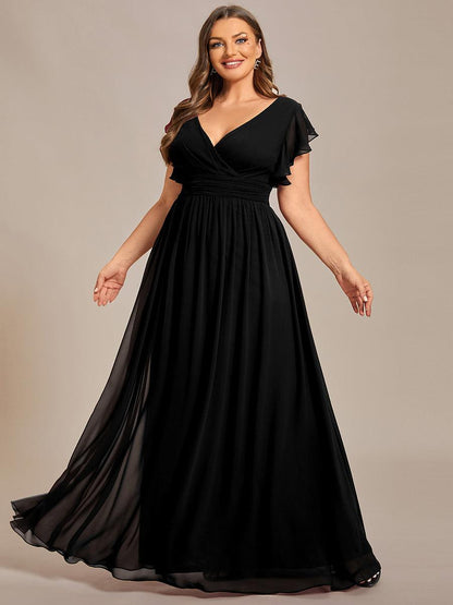 LILYANA™ | Robe de demoiselle d'honneur en mousseline à manches plissées et dos fendu