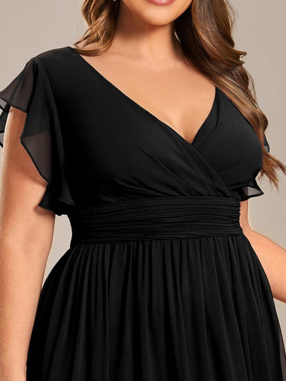 LILYANA™ | Robe de demoiselle d'honneur en mousseline à manches plissées et dos fendu
