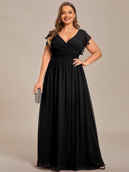 LILYANA™ | Robe de demoiselle d'honneur en mousseline à manches plissées et dos fendu