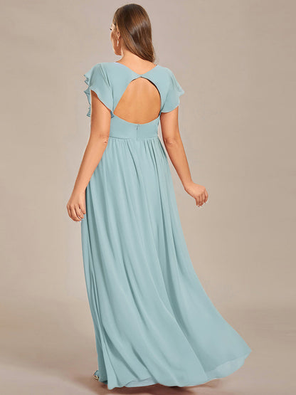 LILYANA™ | Robe de demoiselle d'honneur en mousseline à manches plissées et dos fendu
