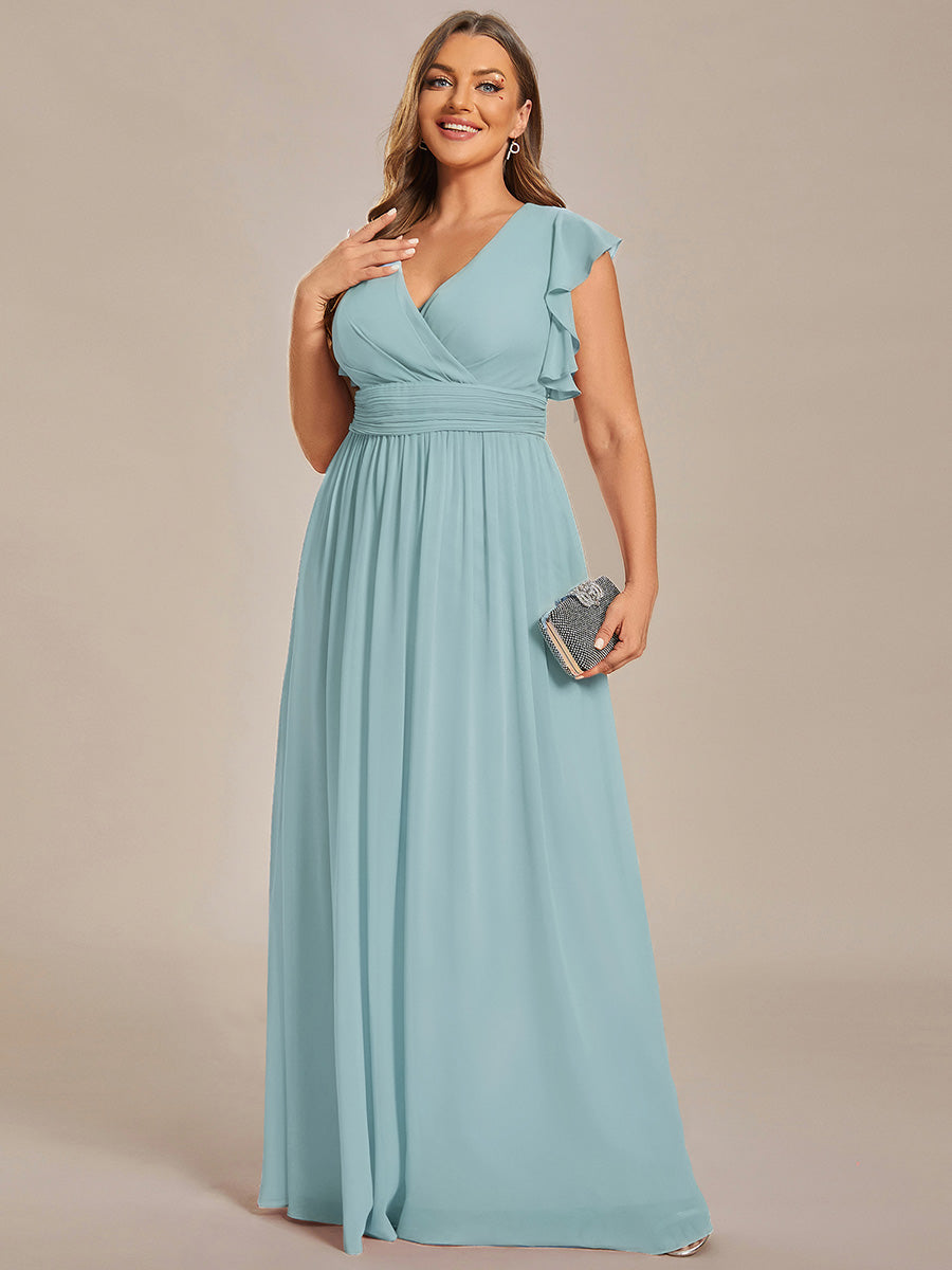 LILYANA™ | Robe de demoiselle d'honneur en mousseline à manches plissées et dos fendu